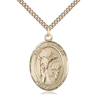 14kt Gold Saint Kenneth Medal Engraved Catholic Saint Jewelry