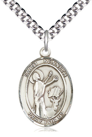 Pewter Saint Kenneth Medal Catholic Jewelry Engraved Catholic Saint Jewelry