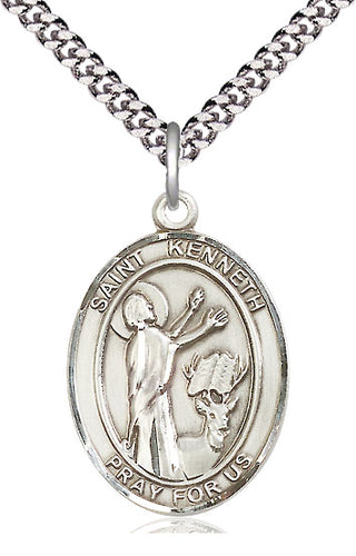 Pewter Saint Kenneth Medal Catholic Jewelry Engraved Catholic Saint Jewelry