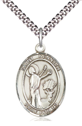 Sterling Silver Saint Kenneth Medal Catholic Jewelry Engraved Catholic Saint Jewelry