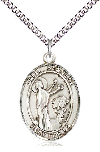 Sterling Silver Saint Kenneth Medal Catholic Jewelry Engraved Catholic Saint Jewelry