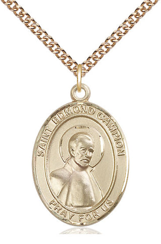 14kt Gold Saint Edmund Campion Medal Engraved Catholic Saint Jewelry