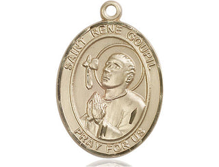 14kt Gold Saint Rene Goupil Medal Engraved Catholic Saint Jewelry