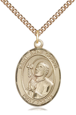 14kt Gold Saint Rene Goupil Medal Engraved Catholic Saint Jewelry