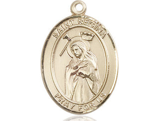 14kt Gold Filled Saint Regina Medal Engraved Catholic Saint Jewelry