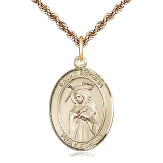 14kt Gold Saint Regina Medal Engraved Catholic Saint Jewelry