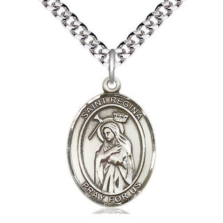 Sterling Silver Saint Regina Medal Catholic Jewelry Engraved Catholic Saint Jewelry