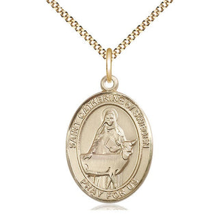14kt Gold Filled Saint Catherine of Sweden Medal Catholic Jewelry Engraved Catholic Saint Jewelry