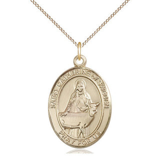 14kt Gold Filled Saint Catherine of Sweden Medal Catholic Jewelry Engraved Catholic Saint Jewelry