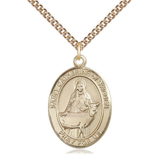 14kt Gold Filled Saint Catherine of Sweden Medal Catholic Jewelry Engraved Catholic Saint Jewelry