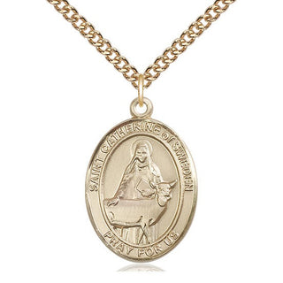 14kt Gold Filled Saint Catherine of Sweden Medal Catholic Jewelry Engraved Catholic Saint Jewelry
