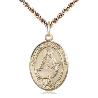 14kt Gold Filled Saint Catherine of Sweden Medal Catholic Jewelry Engraved Catholic Saint Jewelry