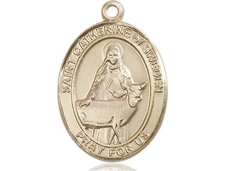 14kt Gold Saint Catherine of Sweden Medal Engraved Catholic Saint Jewelry