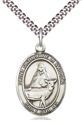 Pewter Saint Catherine of Sweden Medal Catholic Jewelry Engraved Catholic Saint Jewelry