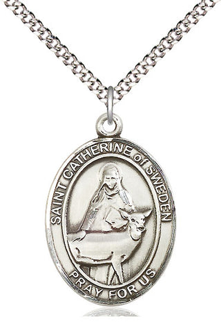 Pewter Saint Catherine of Sweden Medal Catholic Jewelry Engraved Catholic Saint Jewelry