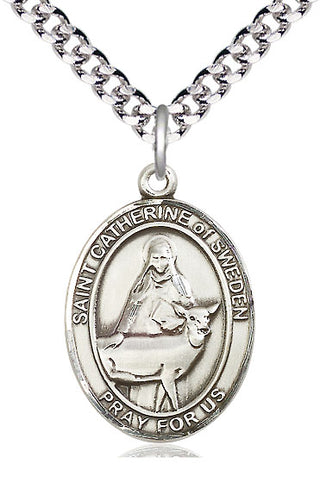 Sterling Silver Saint Catherine of Sweden Medal Catholic Jewelry Engraved Catholic Saint Jewelry