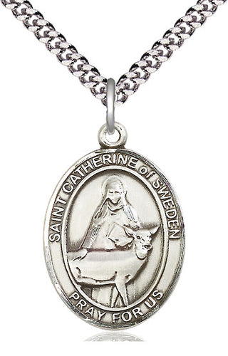 Sterling Silver Saint Catherine of Sweden Medal Catholic Jewelry Engraved Catholic Saint Jewelry