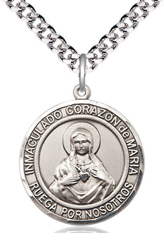 Pewter Corazon Inmaculado de Maria Medal Catholic Jewelry Engraved Catholic Saint Jewelry