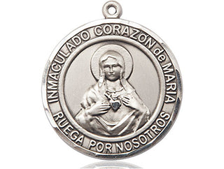 Sterling Silver Corazon Inmaculado de Maria Medal Engraved Catholic Saint Jewelry