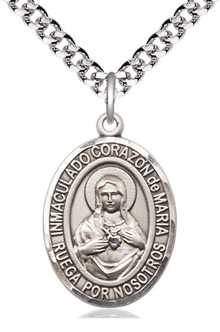 Pewter Corazon Inmaculado de Maria Medal Catholic Jewelry Engraved Catholic Saint Jewelry