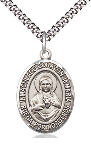 Sterling Silver Corazon Inmaculado de Maria Medal Catholic Jewelry Engraved Catholic Saint Jewelry