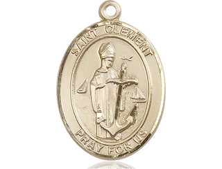 14kt Gold Saint Clement Medal Engraved Catholic Saint Jewelry
