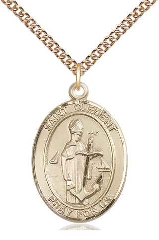 14kt Gold Saint Clement Medal Engraved Catholic Saint Jewelry