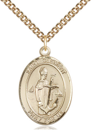 14kt Gold Saint Clement Medal Engraved Catholic Saint Jewelry