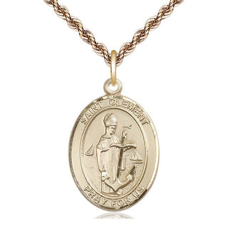 14kt Gold Saint Clement Medal Engraved Catholic Saint Jewelry