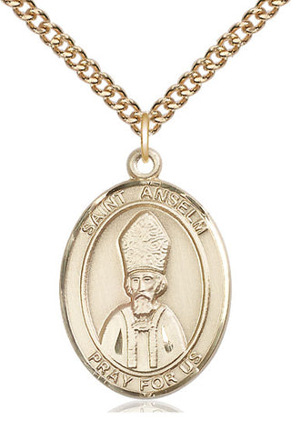 14kt Gold Filled Saint Anselm of Canterbury Medal Catholic Jewelry Engraved Catholic Saint Jewelry