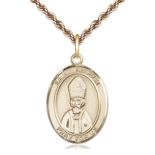 14kt Gold Filled Saint Anselm of Canterbury Medal Catholic Jewelry Engraved Catholic Saint Jewelry