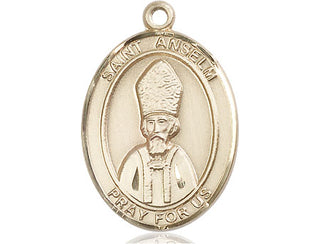 14kt Gold Saint Anselm of Canterbury Medal Engraved Catholic Saint Jewelry