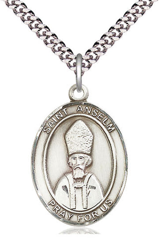 Sterling Silver Saint Anselm of Canterbury Medal Catholic Jewelry Engraved Catholic Saint Jewelry