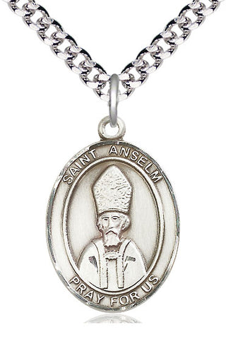 Sterling Silver Saint Anselm of Canterbury Medal Catholic Jewelry Engraved Catholic Saint Jewelry