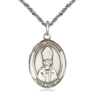 Sterling Silver Saint Anselm of Canterbury Medal Catholic Jewelry Engraved Catholic Saint Jewelry
