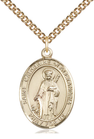 14kt Gold Filled Saint Catherine of Alexandria Medal Catholic Jewelry Engraved Catholic Saint Jewelry