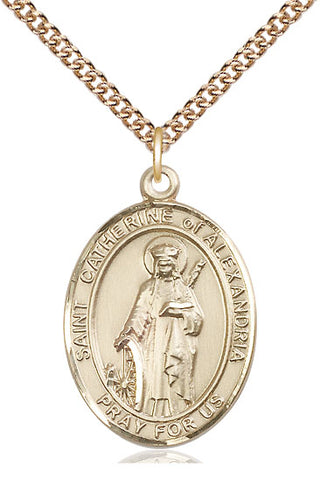 14kt Gold Saint Catherine of Alexandria Medal Engraved Catholic Saint Jewelry