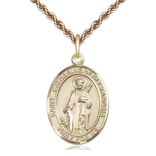 14kt Gold Saint Catherine of Alexandria Medal Engraved Catholic Saint Jewelry