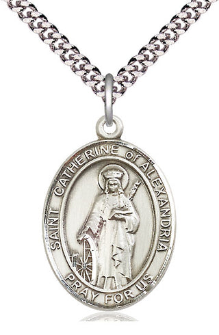 Sterling Silver Saint Catherine of Alexandria Medal Catholic Jewelry Engraved Catholic Saint Jewelry