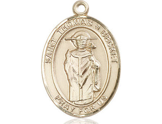 14kt Gold Saint Thomas A Becket Medal Engraved Catholic Saint Jewelry