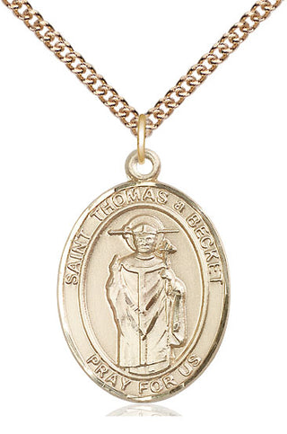 14kt Gold Saint Thomas A Becket Medal Engraved Catholic Saint Jewelry