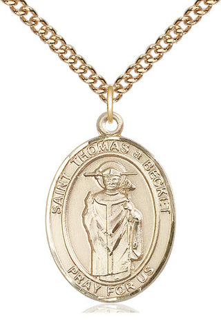 14kt Gold Saint Thomas A Becket Medal Engraved Catholic Saint Jewelry