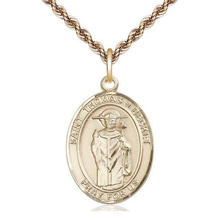 14kt Gold Saint Thomas A Becket Medal Engraved Catholic Saint Jewelry