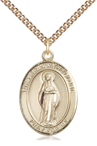 14kt Gold Virgin of the Globe Medal Engraved Catholic Saint Jewelry