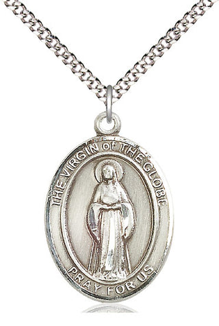 Pewter Virgin of the Globe Medal Catholic Jewelry Engraved Catholic Saint Jewelry