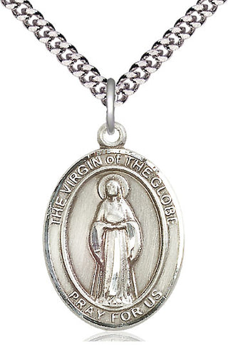 Pewter Virgin of the Globe Medal Catholic Jewelry Engraved Catholic Saint Jewelry