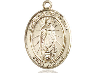 14kt Gold Filled Our Lady of Tears Medal Engraved Catholic Saint Jewelry