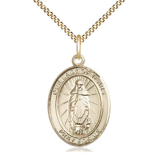 14kt Gold Filled Our Lady of Tears Medal Catholic Jewelry Engraved Catholic Saint Jewelry