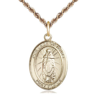 14kt Gold Filled Our Lady of Tears Medal Catholic Jewelry Engraved Catholic Saint Jewelry