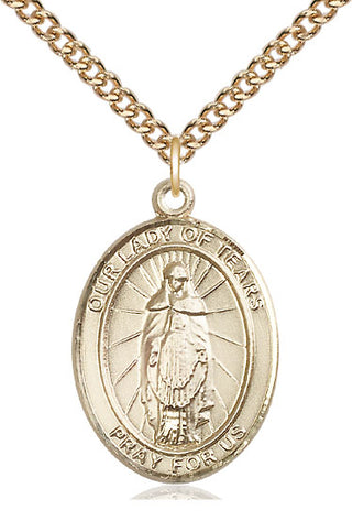 14kt Gold Our Lady of Tears Medal Engraved Catholic Saint Jewelry